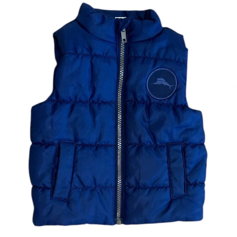 New Tommy Bahama Baby Boys Puffer Vest Jacket Navy Blue Logo Patch 12 Months